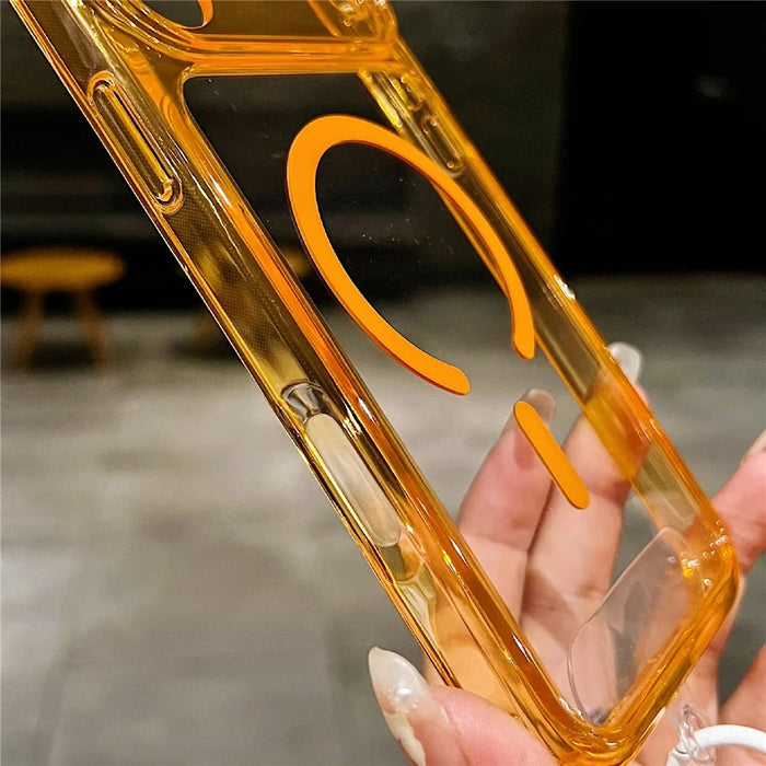 For iPhone 18 Pro / 17 Pro Magnetic Case PC + TPU Transparent Phone Cover with Wrist Strap - Orange - 4