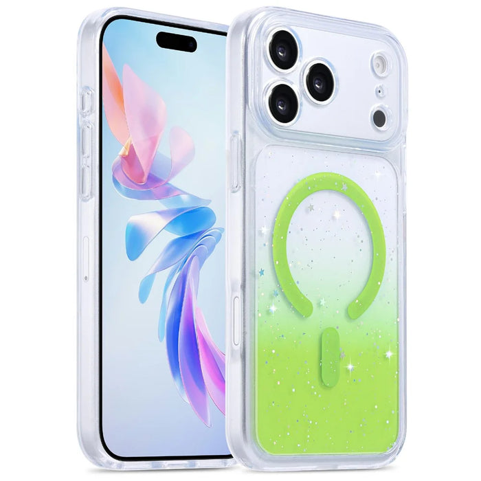 For iPhone 18 Pro Max / 17 Pro Max Magnetic Case Star Glitter PC + TPU Shockproof Clear Phone Cover - Green - 1