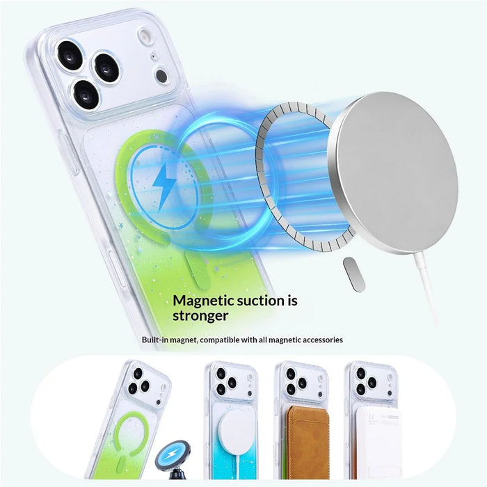 For iPhone 18 Pro Max / 17 Pro Max Magnetic Case Star Glitter PC + TPU Shockproof Clear Phone Cover - Green - 2