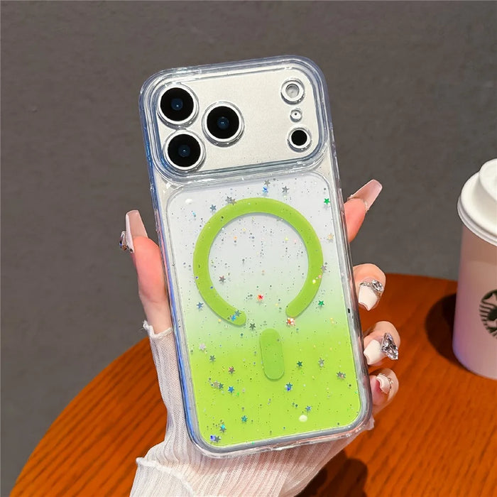 For iPhone 18 Pro Max / 17 Pro Max Magnetic Case Star Glitter PC + TPU Shockproof Clear Phone Cover - Green - 3