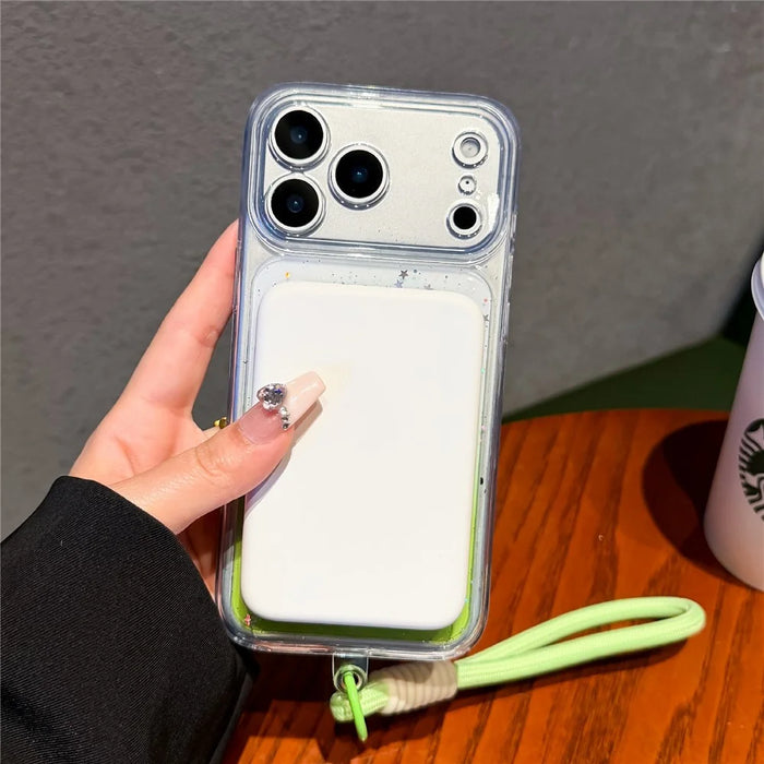 For iPhone 18 Pro Max / 17 Pro Max Magnetic Case Star Glitter PC + TPU Shockproof Phone Cover with Wrist Strap - Green - 3