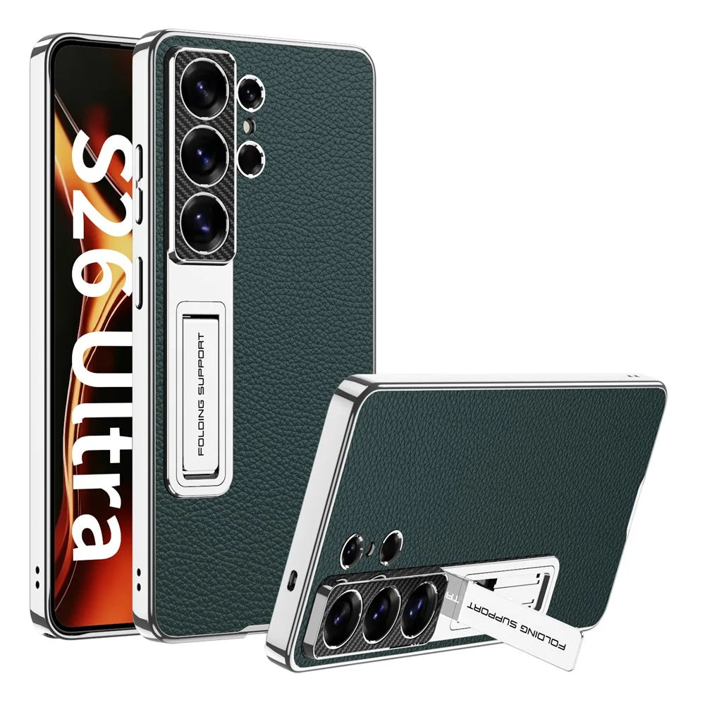 GKK For Samsung Galaxy S26 Ultra Case with Kickstand Electroplating PU Leather PC TPU Back Cover - Green - 1