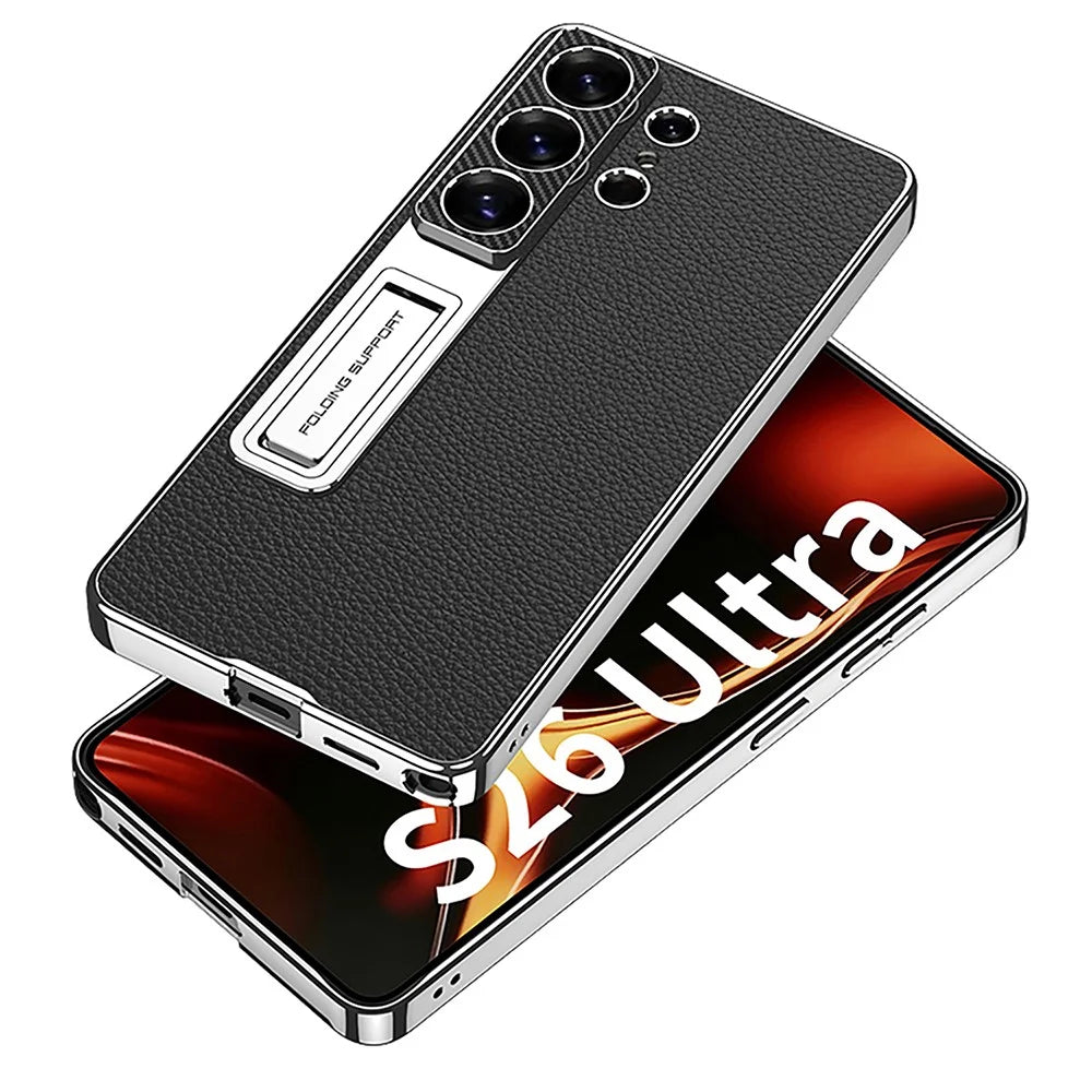 GKK For Samsung Galaxy S26 Ultra Case with Kickstand Electroplating PU Leather PC TPU Back Cover - Green - 2