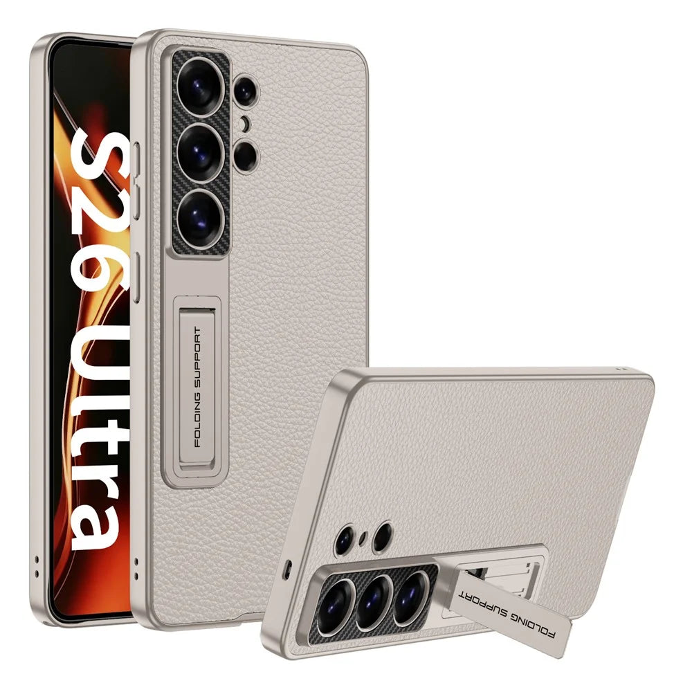 GKK For Samsung Galaxy S26 Ultra Case PU Leather PC TPU Kickstand Phone Back Cover - Titanium Grey - 1
