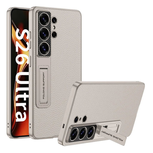 GKK For Samsung Galaxy S26 Ultra Case PU Leather PC TPU Kickstand Phone Back Cover - Titanium Grey - 1