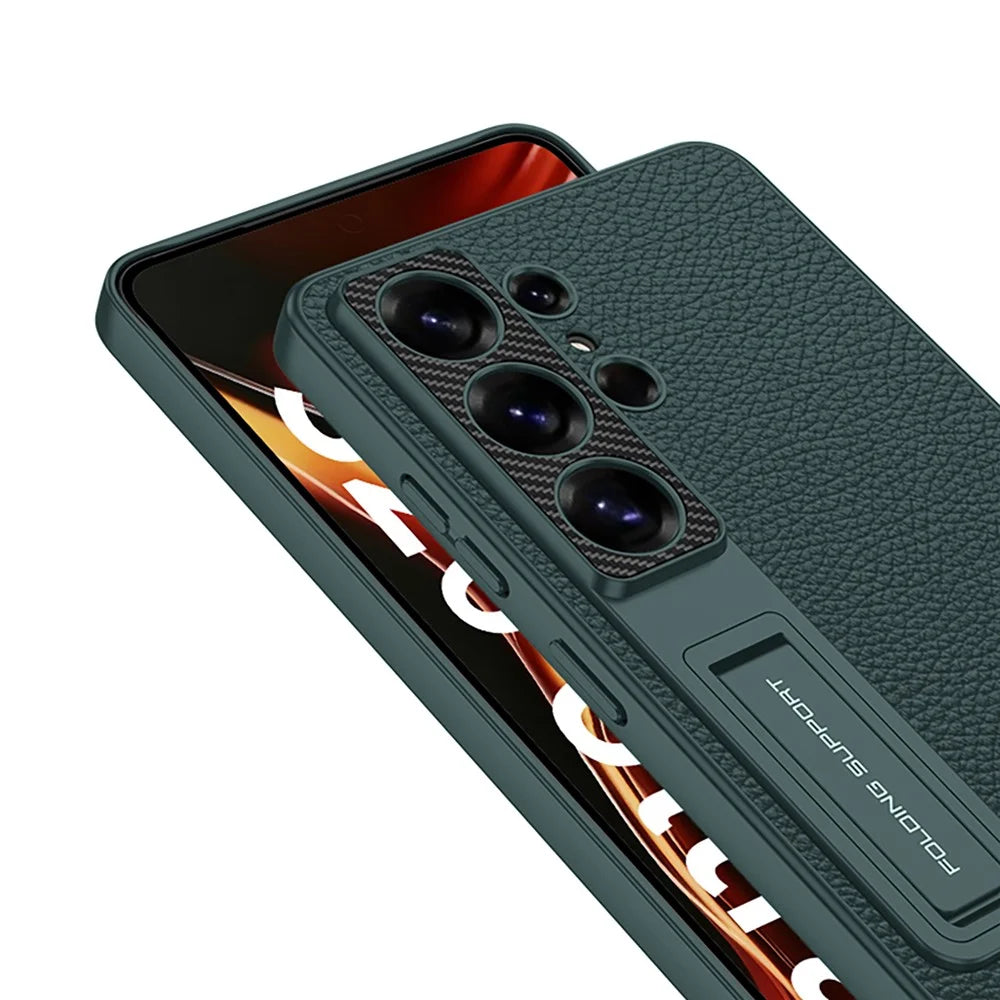 GKK For Samsung Galaxy S26 Ultra Case PU Leather PC TPU Kickstand Phone Back Cover - Titanium Grey - 7