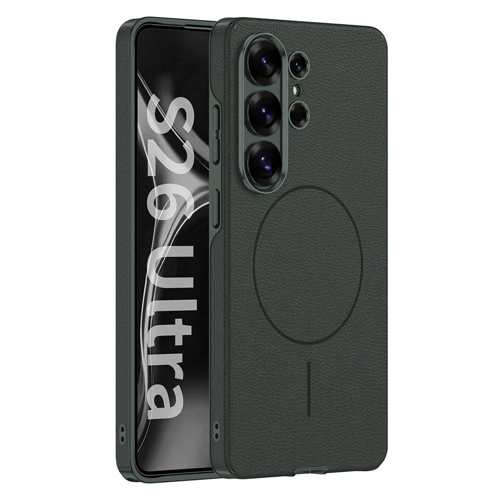 GKK For Samsung Galaxy S26 Ultra Magnetic Case PU Leather Coated PC + TPU Shockproof Cover - Green - 1