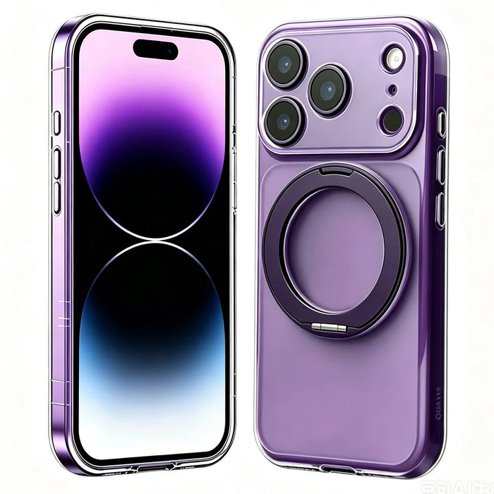 For iPhone 17 Pro Max Case Magnetic Ring Kicktand Shockproof TPU Phone Cover - Dark Purple - 1
