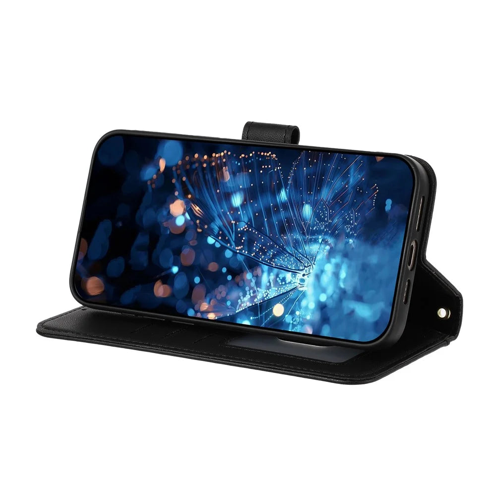 For iPhone 17 Pro Case Glitter Butterfly Zipper Pocket Stand Leather Phone Cover with Hand Strap  /  Shoulder Strap - Black - 2