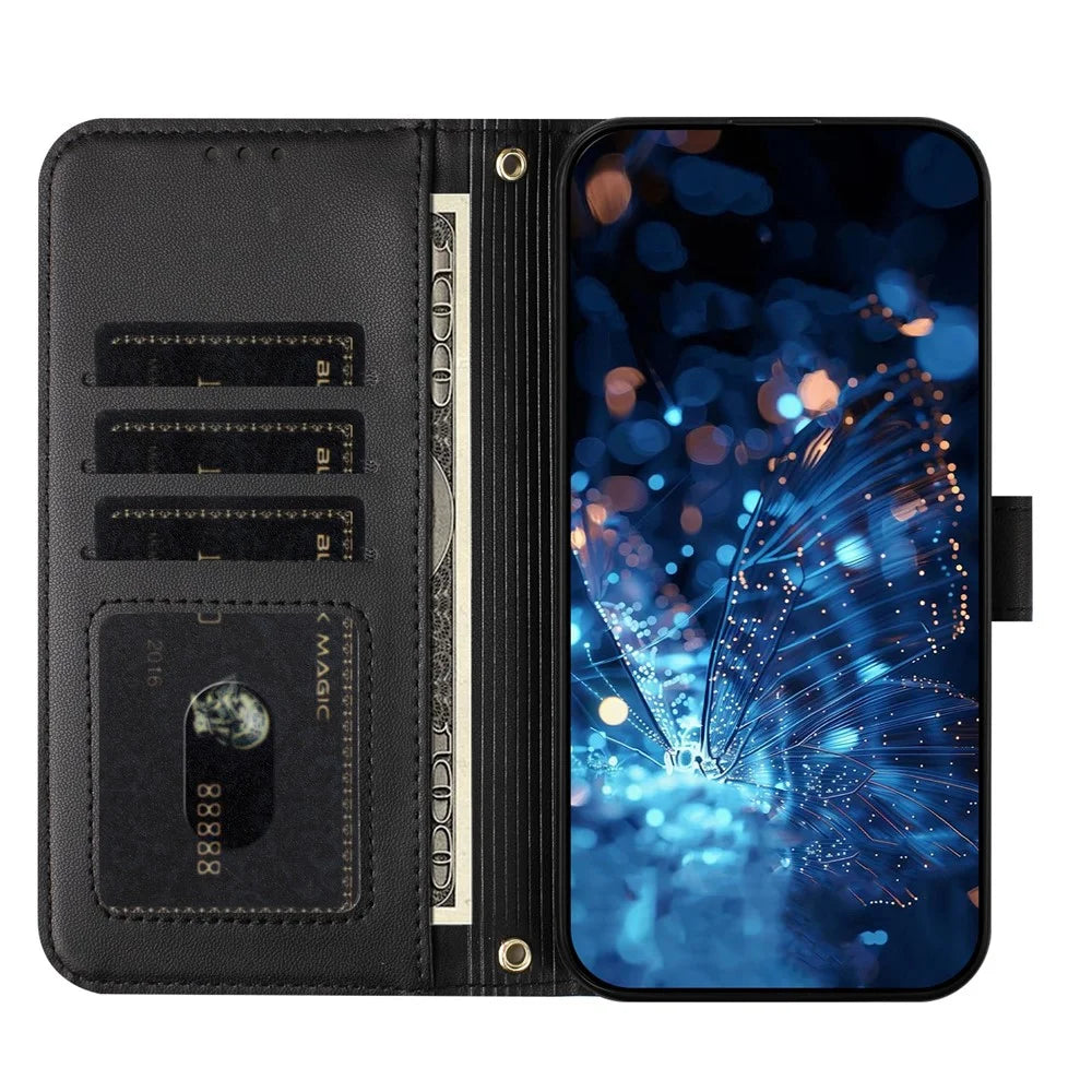 For iPhone 17 Pro Case Glitter Butterfly Zipper Pocket Stand Leather Phone Cover with Hand Strap  /  Shoulder Strap - Black - 3
