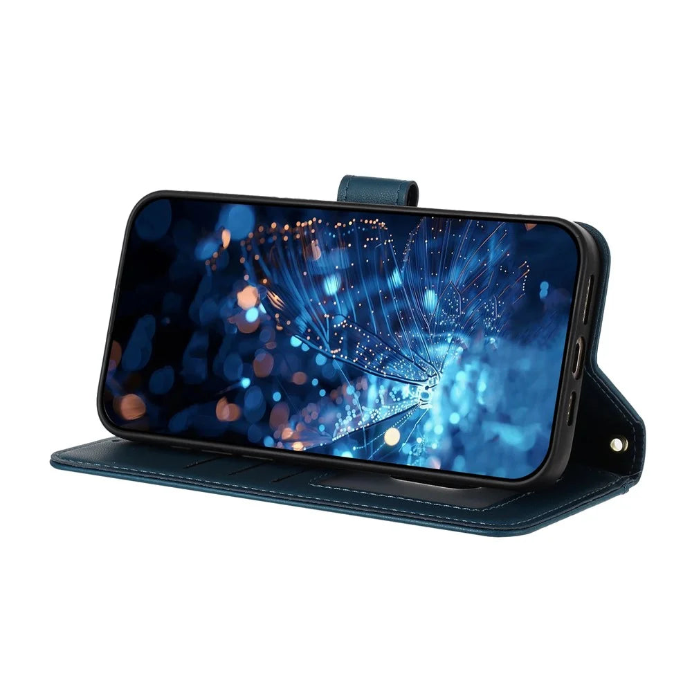 For Samsung Galaxy S26 Ultra Case Glitter Butterfly Zipper Pocket Stand Leather Phone Cover with Hand Strap / Shoulder Strap - Blue - 2