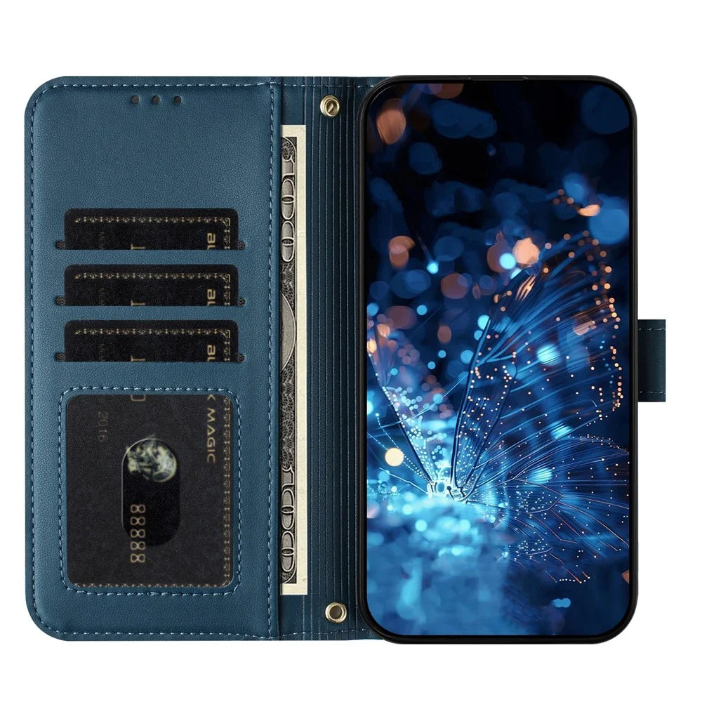 For Samsung Galaxy S26 Ultra Case Glitter Butterfly Zipper Pocket Stand Leather Phone Cover with Hand Strap / Shoulder Strap - Blue - 3