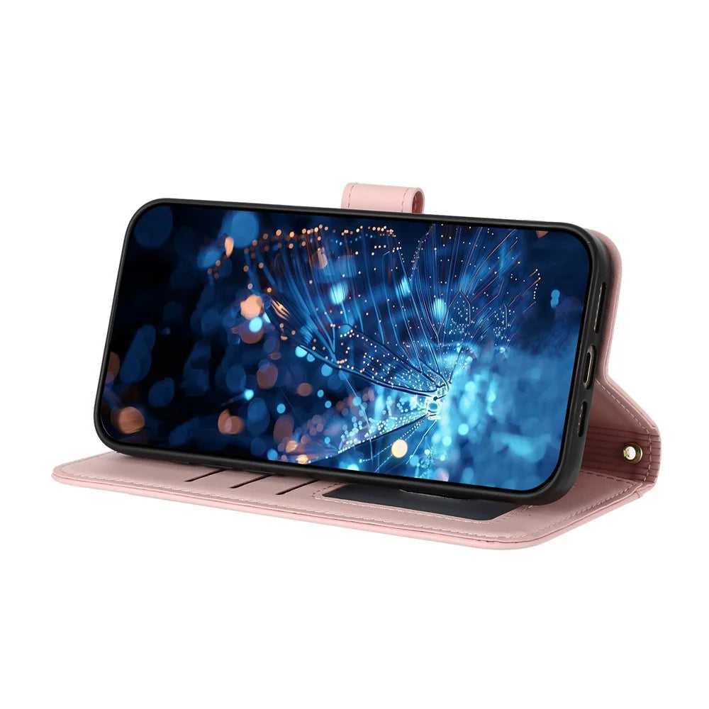 For Samsung Galaxy A37 5G Case Glitter Butterfly Zipper Pocket Stand Leather Phone Cover with Hand Strap / Shoulder Strap - Pink - 2