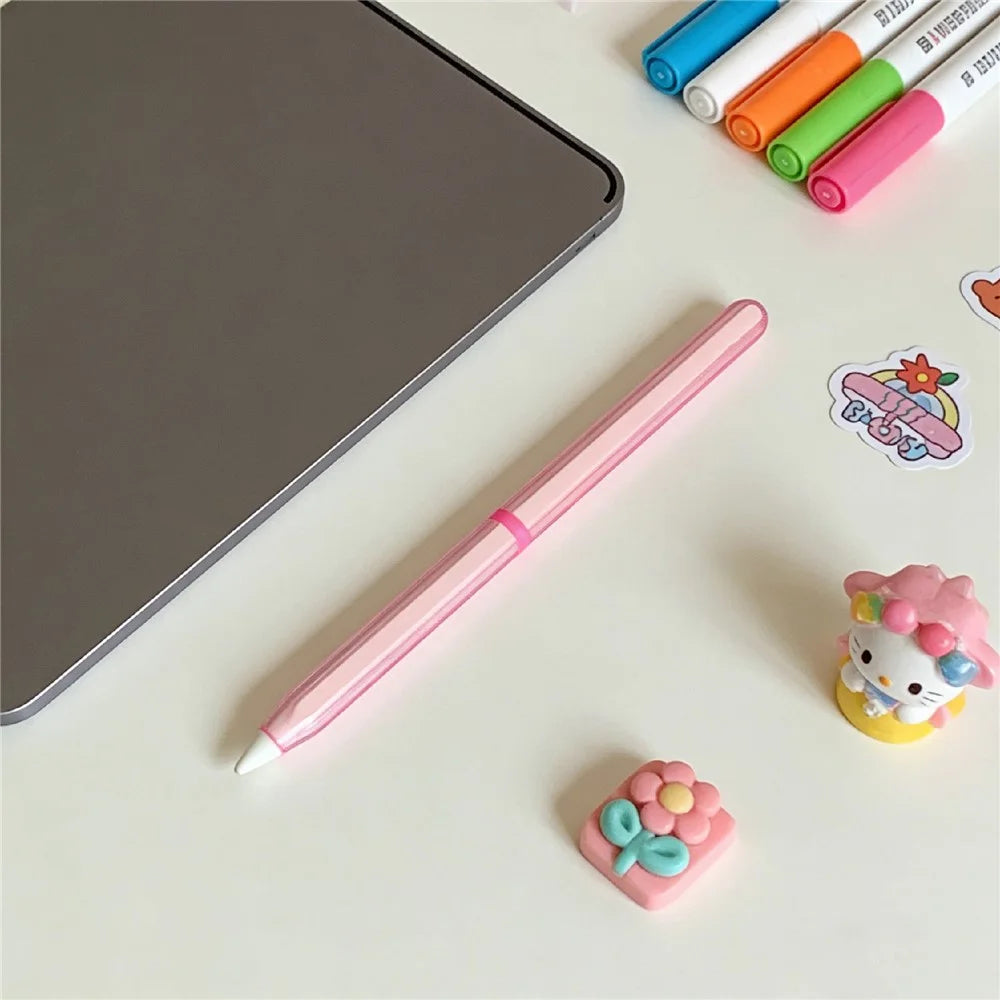 For Apple Pencil Pro  /  Pencil (2nd Generation) TPU Case Ultra-thin Stylus Pen Protective Cover with Silicone Nib Caps - Pink - 7