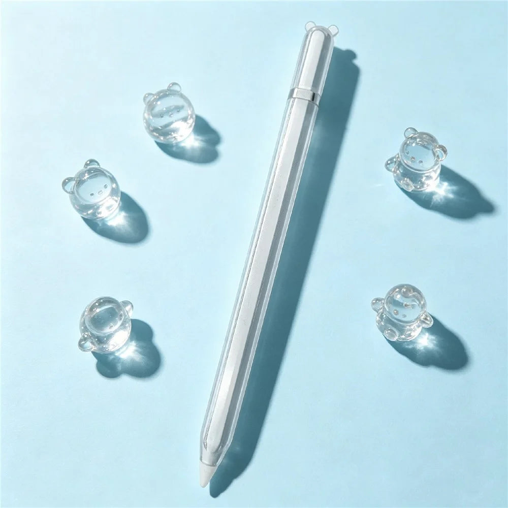For Apple Pencil Pro  /  Pencil (2nd Generation) TPU Case Bear-Ear Style Shockproof Anti-Slip Stylus Pen Protective Cover with Silicone Nib Cap - Transparent - 2