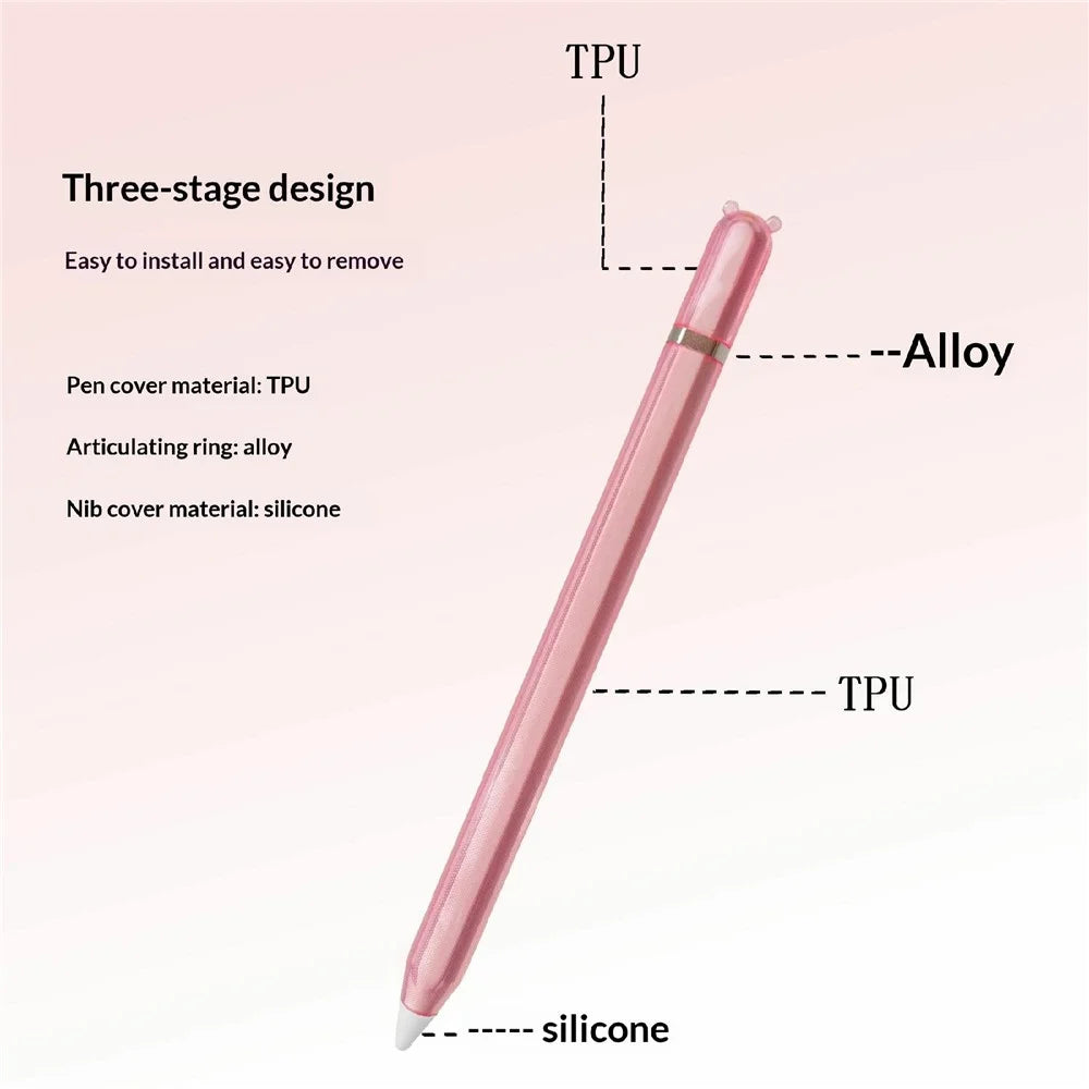 For Apple Pencil Pro  /  Pencil (2nd Generation) TPU Case Cartoon Animal-Ear Style Shockproof Anti-Slip Stylus Pen Protective Cover with Silicone Nib Cap - Orange - 3