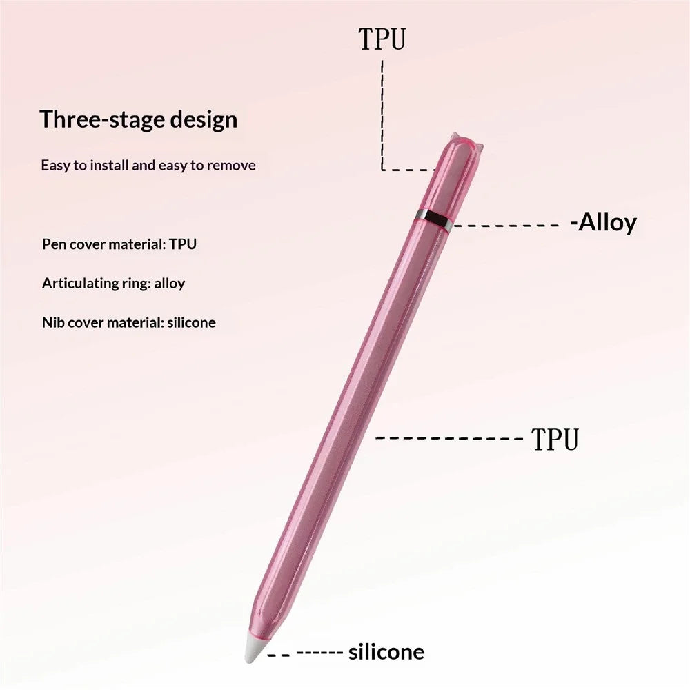 For Apple Pencil Pro  /  Pencil (2nd Generation) TPU Case Cat-Ear Style Shockproof Anti-Slip Stylus Pen Protective Cover with Silicone Nib Cap - Blue - Orange - 3