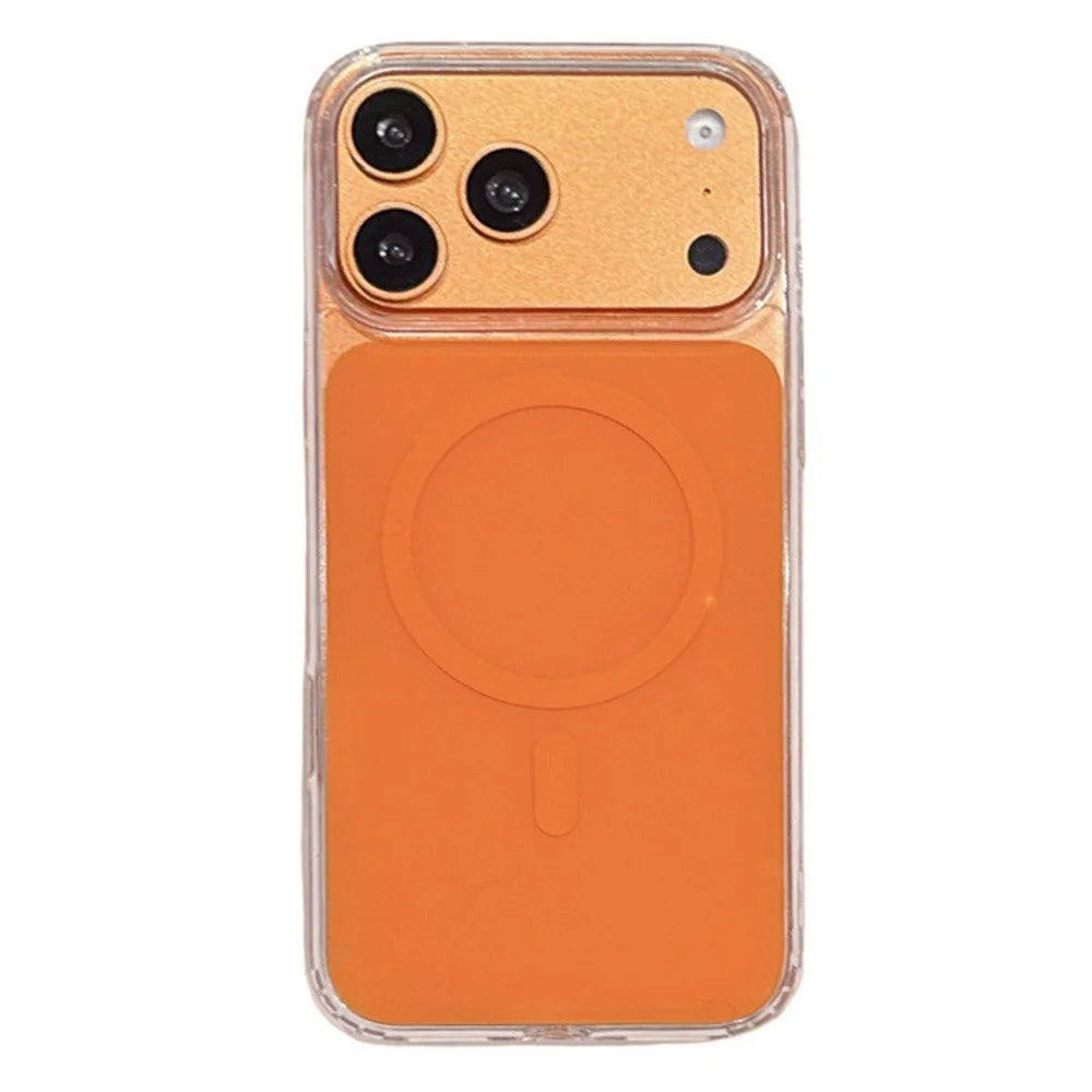 For iPhone 17 Pro Max Magnetic Shockproof Phone Case TPU PC Protective Cover - Orange - 1
