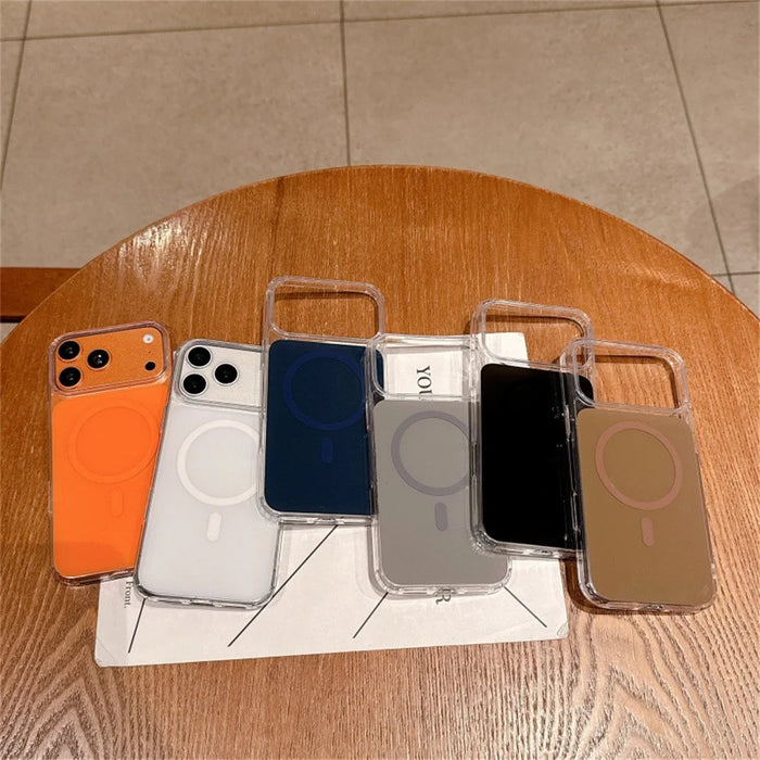 For iPhone 17 Pro Max Magnetic Shockproof Phone Case TPU PC Protective Cover - Orange - 6