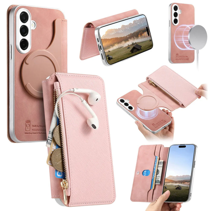 For Samsung Galaxy S26 Leather Case  Cross Texture Detachable Magnetic Phone Cover Wallet Stand - Blue - 1