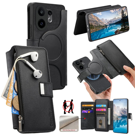 CASENEO for vivo S30 5G Case  MW-02 Detachable Magnetic Leather Flip Phone Cover - Black - 1