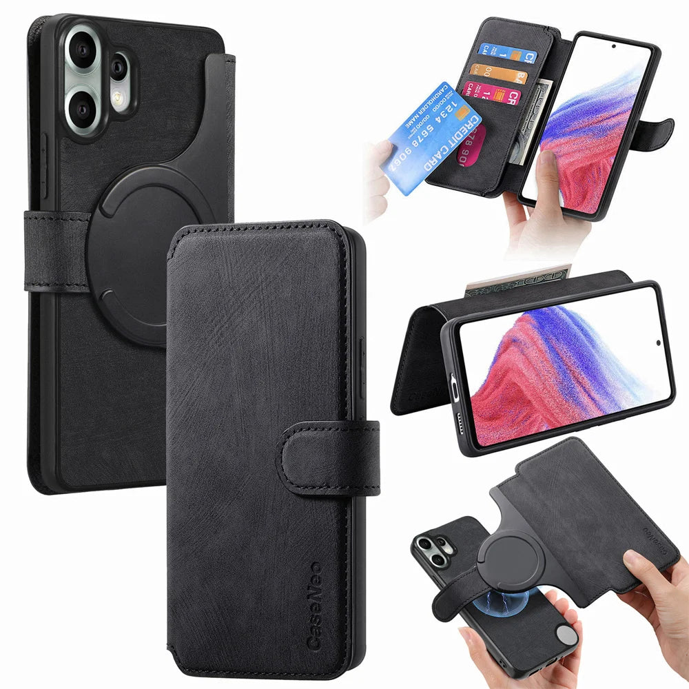 CASENEO for Nothing CMF Phone 2 Pro Magnetic Case  Detachable Leather Phone Wallet Cover - Black - 1
