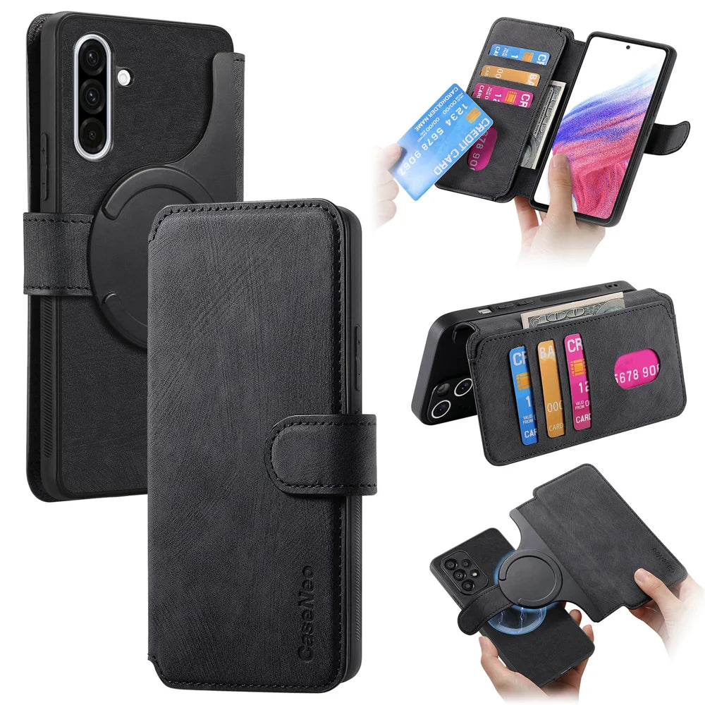 CASENEO for Samsung Galaxy A37 5G Magnetic Case  Detachable Leather Phone Wallet Cover - Black - 1
