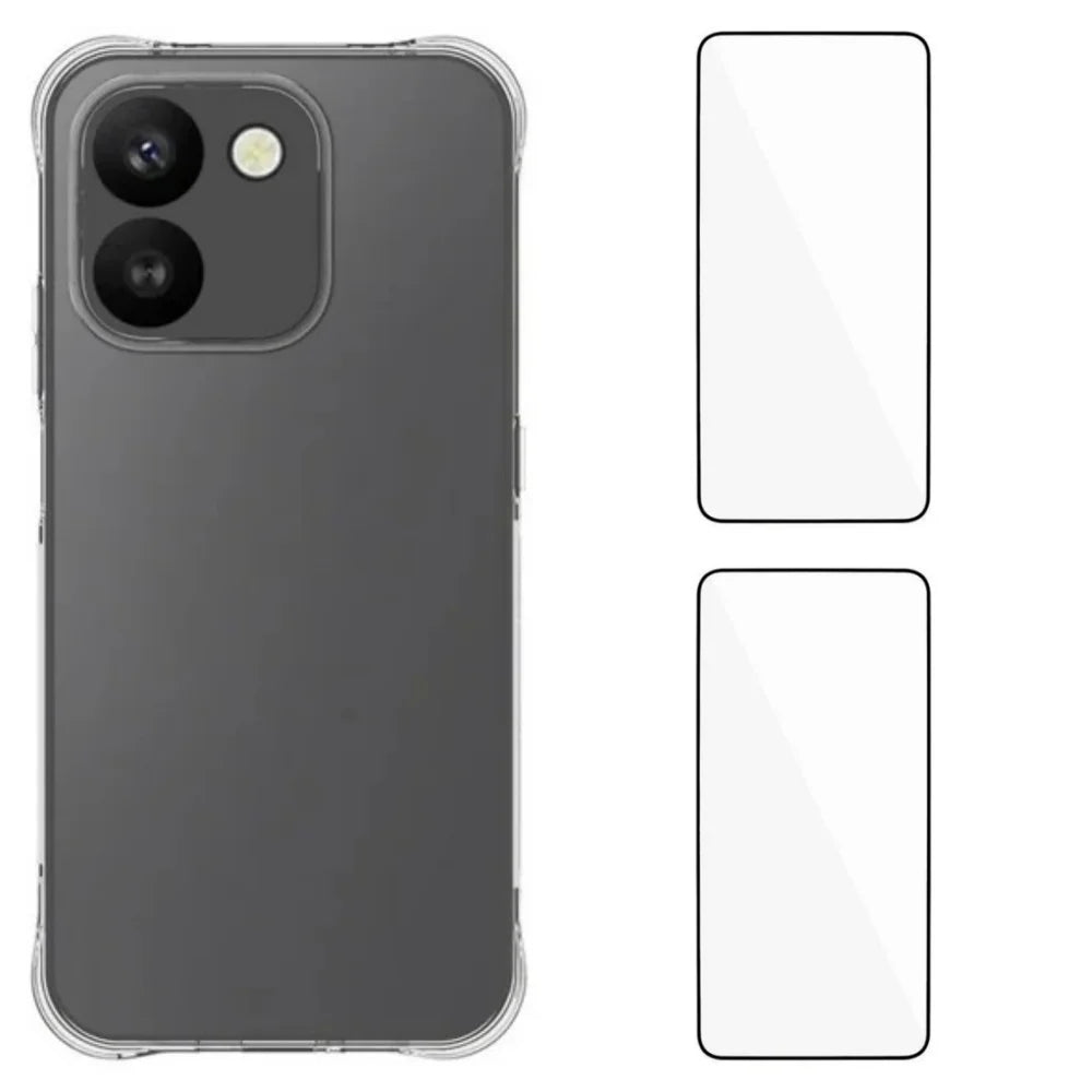 WANLONFENG for Honor 600 Smart 5G WL2 Series TPU Case 2.0mm Phone Cover with 2Pcs Tempered Glass Films - Transparent - 1