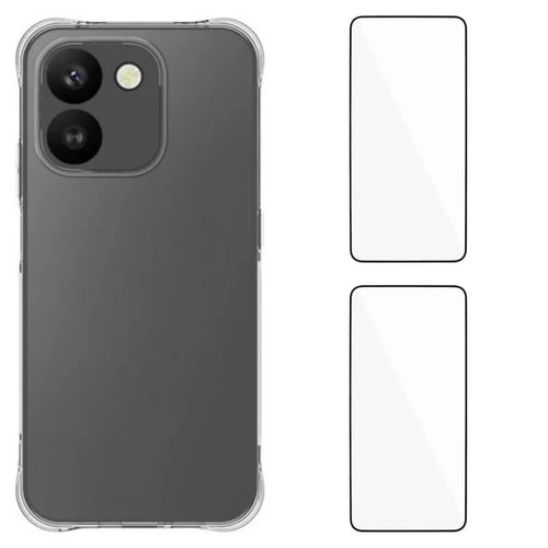 WANLONFENG for Honor 600 Smart 5G WL2 Series TPU Case 2.0mm Phone Cover with 2Pcs Tempered Glass Films - Transparent - 1