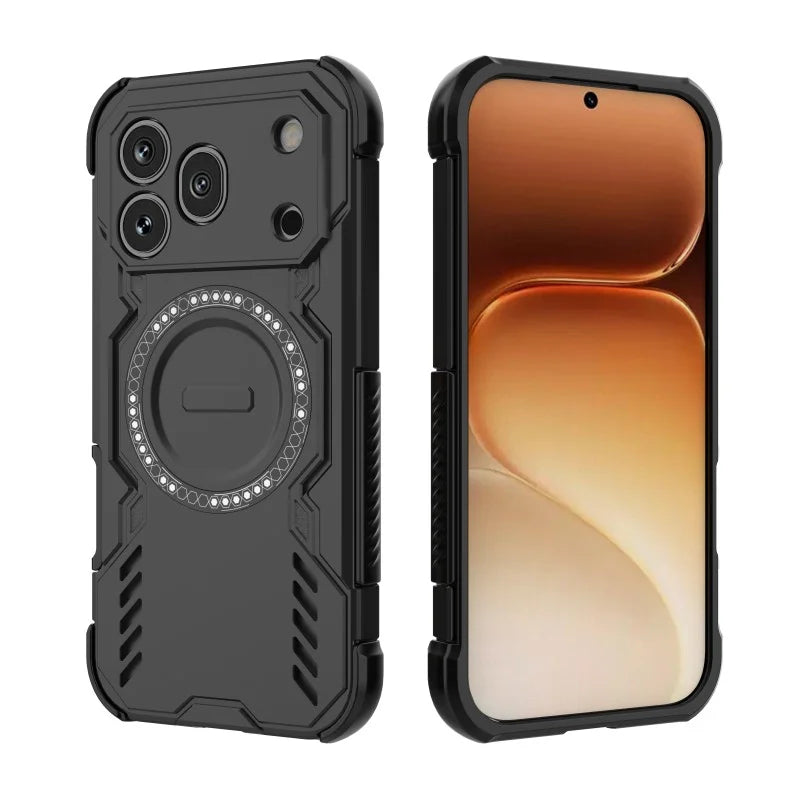 WANLONFENG for Honor 600 Pro 5G Magnetic Case  DJ Series PC TPU Phone Cover with 2Pcs Tempered Glass Film - Black - 3