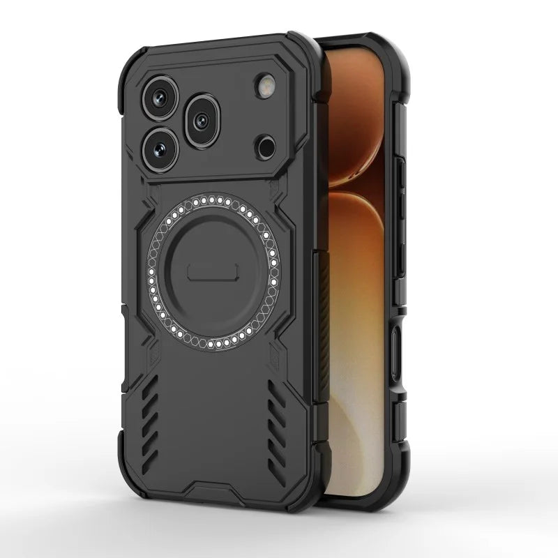 WANLONFENG for Honor 600 Pro 5G Magnetic Case  DJ Series PC TPU Phone Cover with 2Pcs Tempered Glass Film - Black - 4