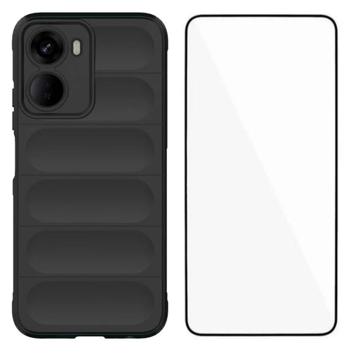 WANLONFENG for Xiaomi Redmi 15a 5G TPU Case  HD Series Anti Slip Phone Cover with Tempered Glass - Black - 1