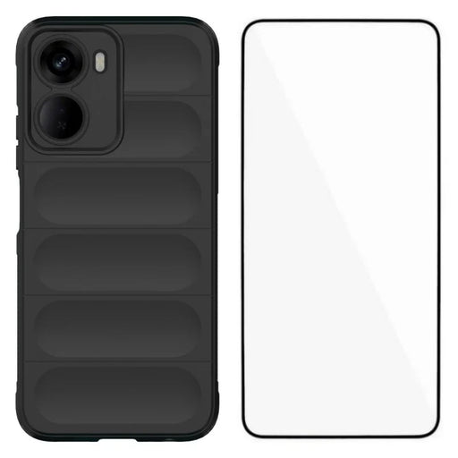WANLONFENG for Xiaomi Redmi 15a 5G TPU Case  HD Series Anti Slip Phone Cover with Tempered Glass - Black - 1
