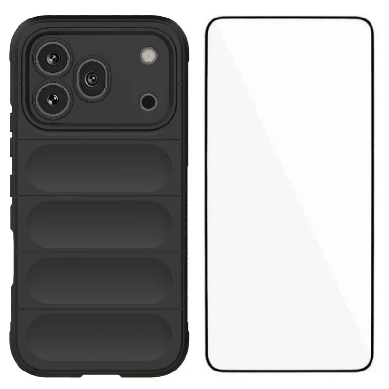 WANLONFENG for Honor 600 Pro 5G TPU Case  HD Series Anti Slip Phone Cover with Tempered Glass - Black - 1