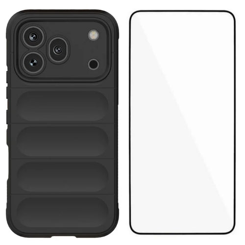 WANLONFENG for Honor 600 Pro 5G TPU Case  HD Series Anti Slip Phone Cover with Tempered Glass - Black - 1