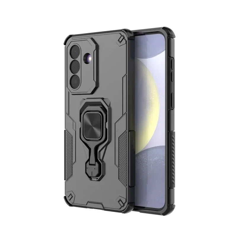 WANLONFENG for Samsung Galaxy A27 5G Phone Case  PC TPU Back Cover Kickstand with Tempered Glass - Black - 2