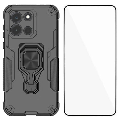 WANLONFENG for OnePlus Turbo 6 5G Phone Case  PC TPU Back Cover Kickstand with Tempered Glass - Black - 1