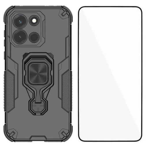 WANLONFENG for OnePlus Turbo 6 5G Phone Case  PC TPU Back Cover Kickstand with Tempered Glass - Black - 1