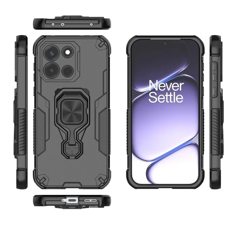WANLONFENG for OnePlus Turbo 6 5G Phone Case  PC TPU Back Cover Kickstand with Tempered Glass - Black - 3