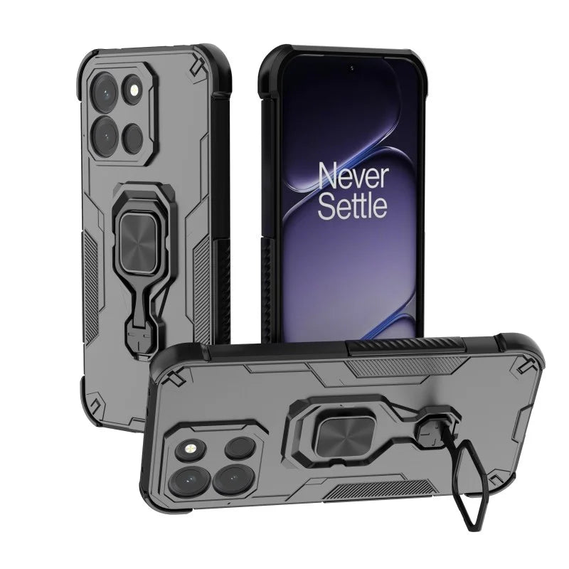 WANLONFENG for OnePlus Turbo 6 5G Phone Case  PC TPU Back Cover Kickstand with Tempered Glass - Black - 4