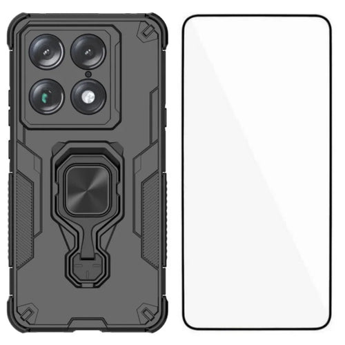WANLONFENG for Motorola Signature 5G / Motorola Moto X70 Air Pro 5G Phone Case  PC TPU Back Cover Kickstand with Tempered Glass - Black - 1