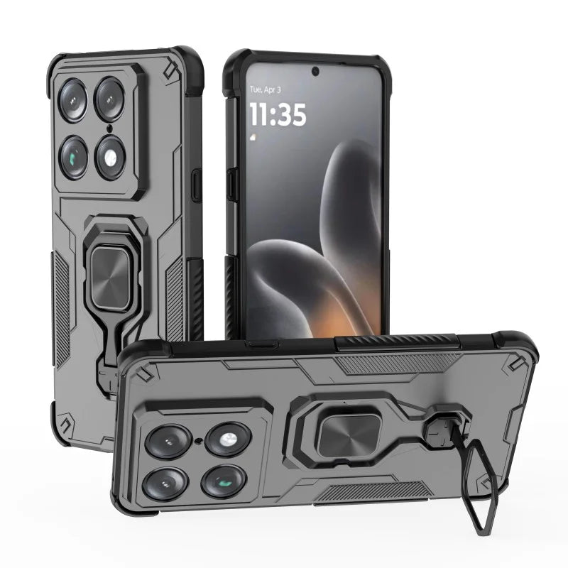 WANLONFENG for Motorola Signature 5G / Motorola Moto X70 Air Pro 5G Phone Case  PC TPU Back Cover Kickstand with Tempered Glass - Black - 4