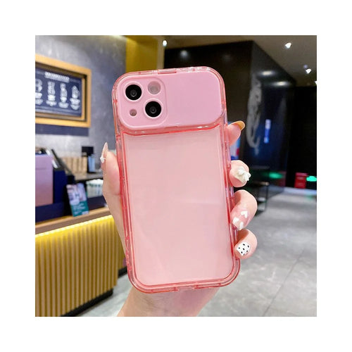 For iPhone 15 Case with Flip Mirror Lens Protection TPU + PC Shockproof Phone Shell - Pink - 1