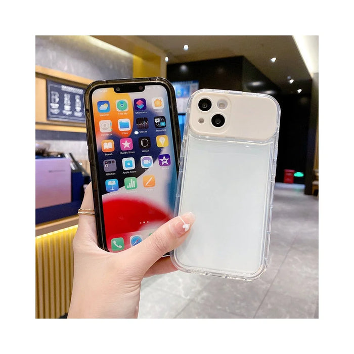 For iPhone 15 Case with Flip Mirror Lens Protection TPU + PC Shockproof Phone Shell - Pink - 2