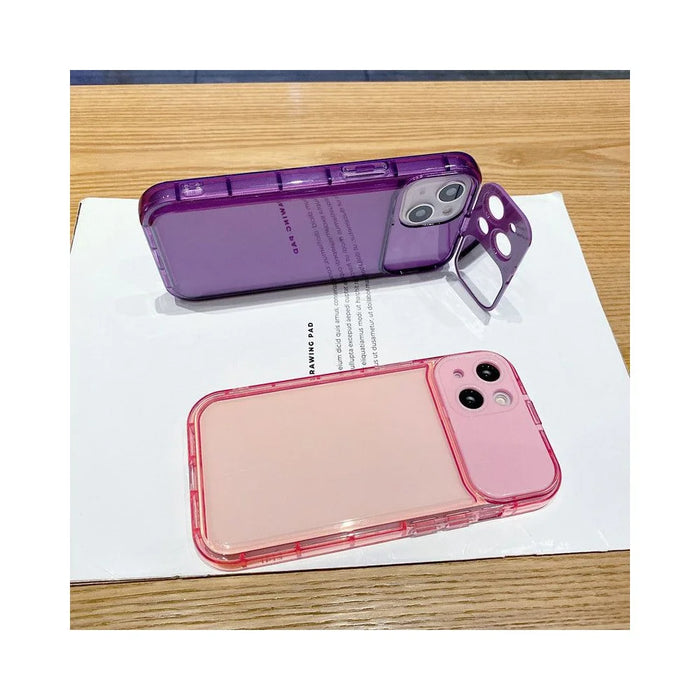 For iPhone 15 Case with Flip Mirror Lens Protection TPU + PC Shockproof Phone Shell - Pink - 3