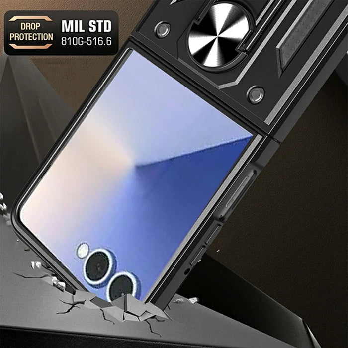 For Samsung Galaxy Z Flip8 Case with Slide Camera Lid PC + TPU Kickstand Phone Cover - Black - 2