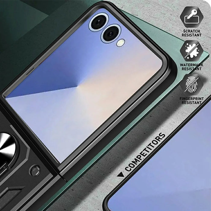 For Samsung Galaxy Z Flip8 Case with Slide Camera Lid PC + TPU Kickstand Phone Cover - Black - 4