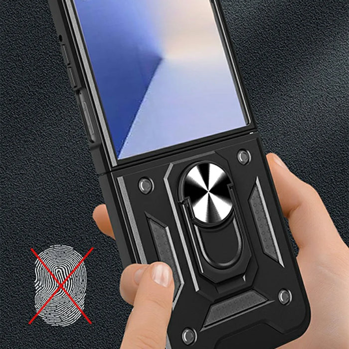For Samsung Galaxy Z Flip8 Case with Slide Camera Lid PC + TPU Kickstand Phone Cover - Black - 5
