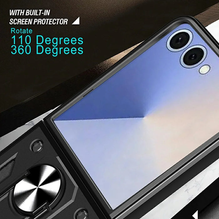 For Samsung Galaxy Z Flip8 Case with Slide Camera Lid PC + TPU Kickstand Phone Cover - Black - 7