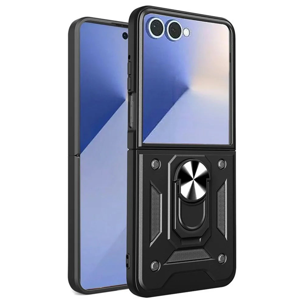AMORUS For Samsung Galaxy Z Flip8 Case Kickstand PC + TPU Phone Cover - Black - 1